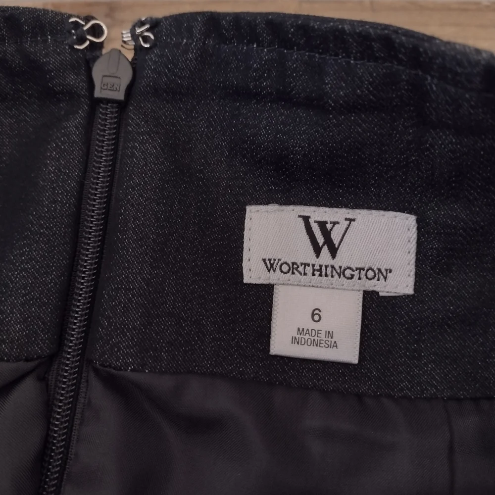 Worthington Dark Chambray Pencil Midi Skirt w/ Buckle Detail Size 6